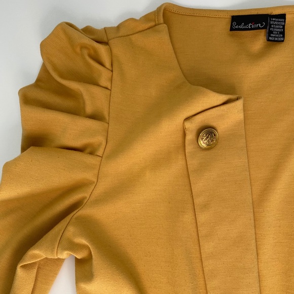 Classy Mustard Ruffled Shoulder Blazer - Picture 3 of 6